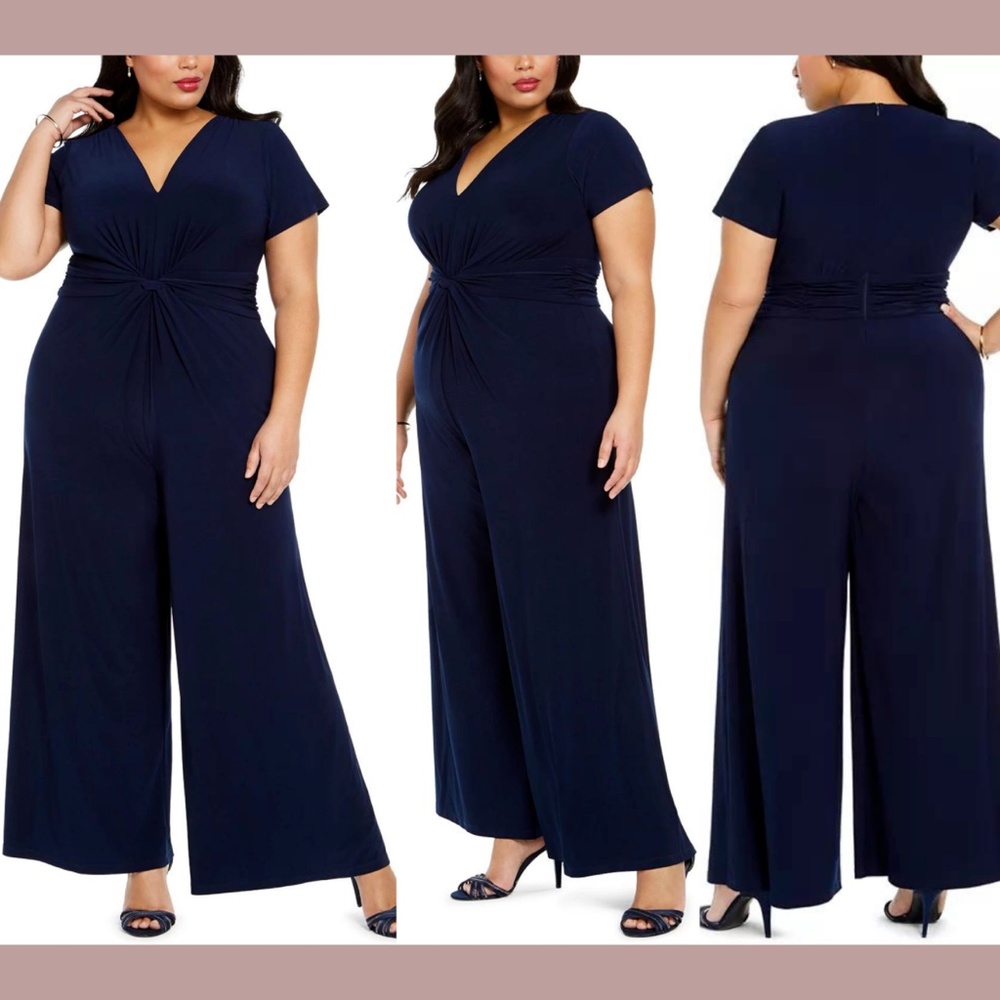 NEW Vince Camuto [ PLUS 3X ] Deep V-Neck Twist Front Short‎ Sleeve Jumpsuit